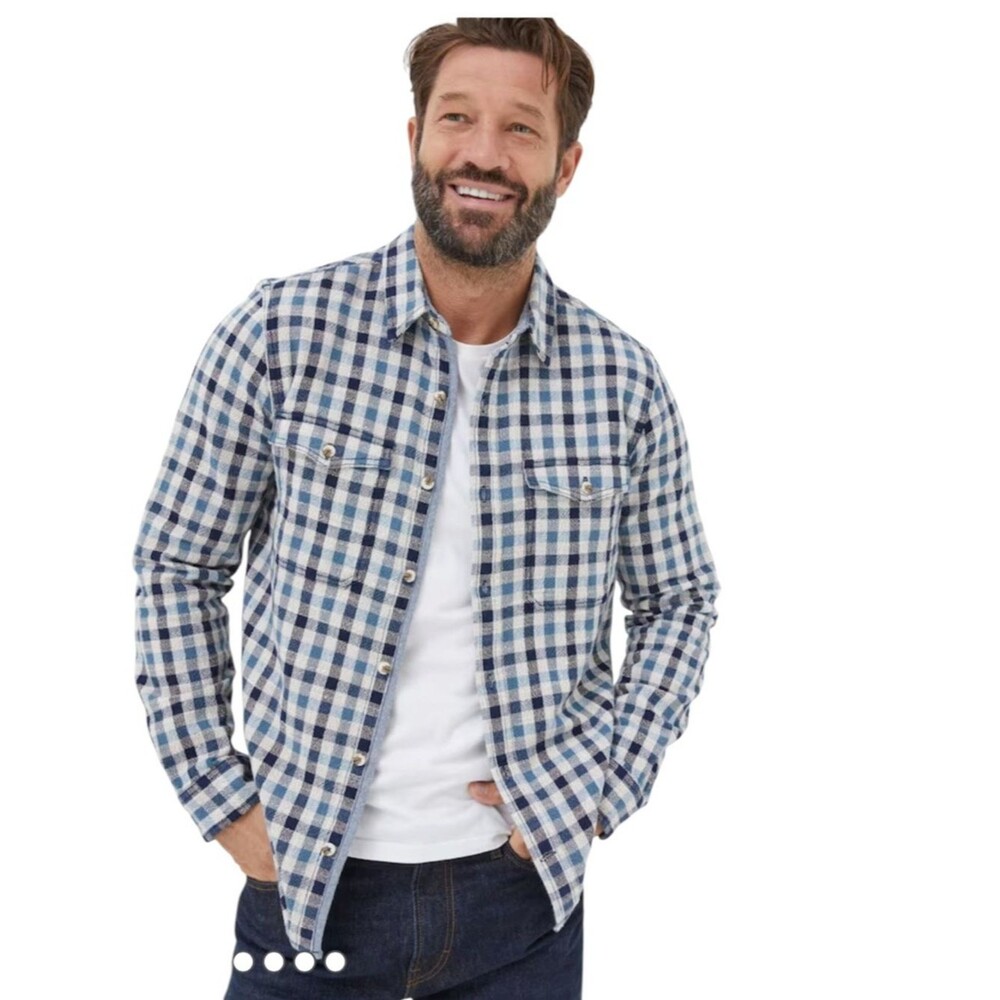 FatFace Blue & White Buxley Check Shirt Jacket - XL